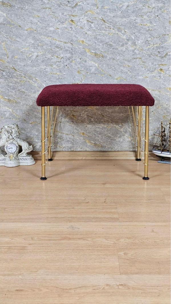 Tedy Kumaşlı 60 cm x 38 cm Gold Telli Ayak Oturak BORDO Renk Tek Ebat Beden - Image 1