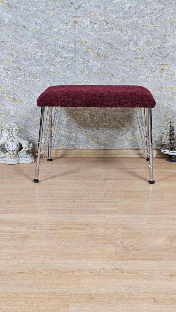 Tedy Kumaşlı 60 cm x 38 cm Krom Telli Ayak Oturak BORDO Renk Tek Ebat Beden - Image 1