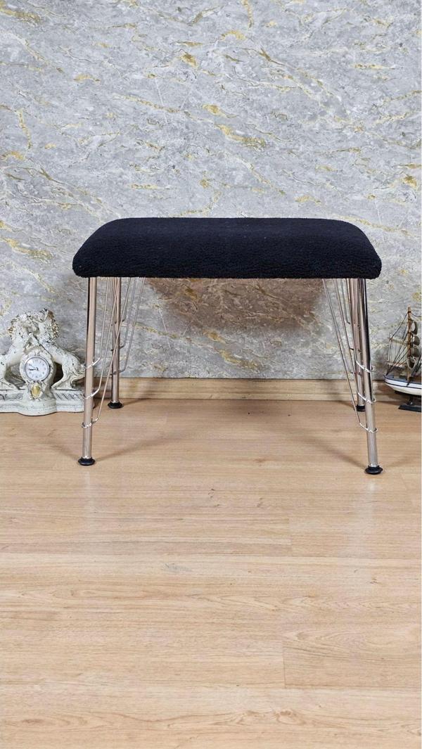 Tedy Kumaşlı 60 cm x 38 cm Krom Telli Ayak Oturak SİYAH Renk Tek Ebat Beden - Image 1