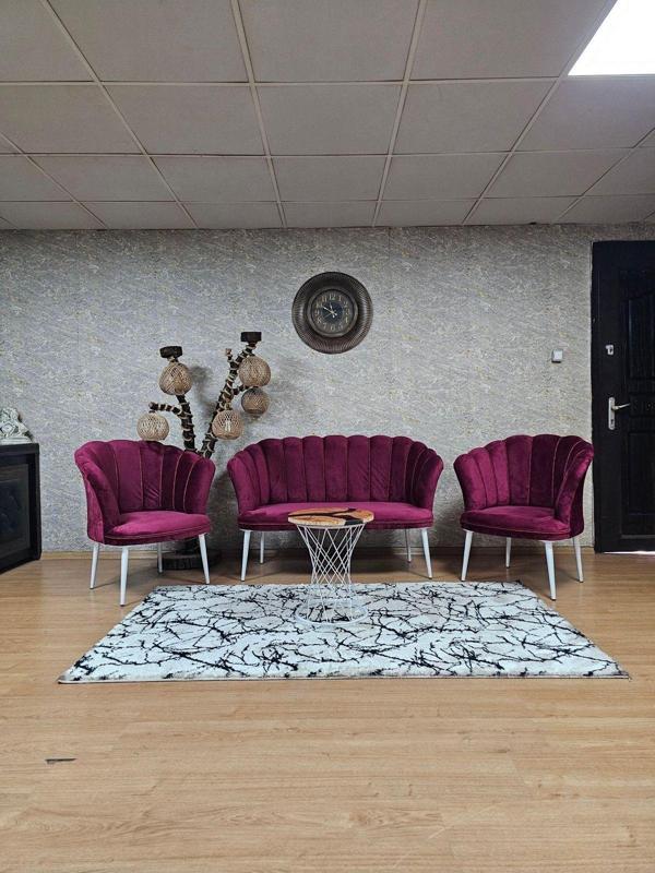 Papatya Çay Seti Koltuk Takımı Beyaz Boyalı Sivriltme Ayak, Balkon, Salon, Ofis, Cafe Koltuk Takımı BORDO Renk Tek Ebat Beden - Image 1