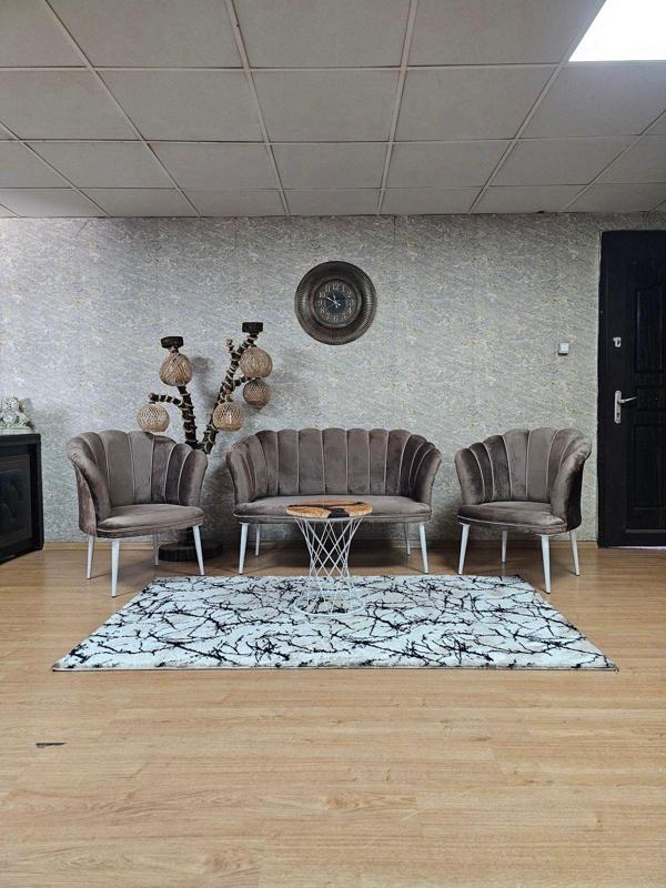 Papatya Çay Seti Koltuk Takımı Beyaz Boyalı Sivriltme Ayak, Balkon, Salon, Ofis, Cafe Koltuk Takımı KAHVERENGİ Renk Tek Ebat Beden - Image 1
