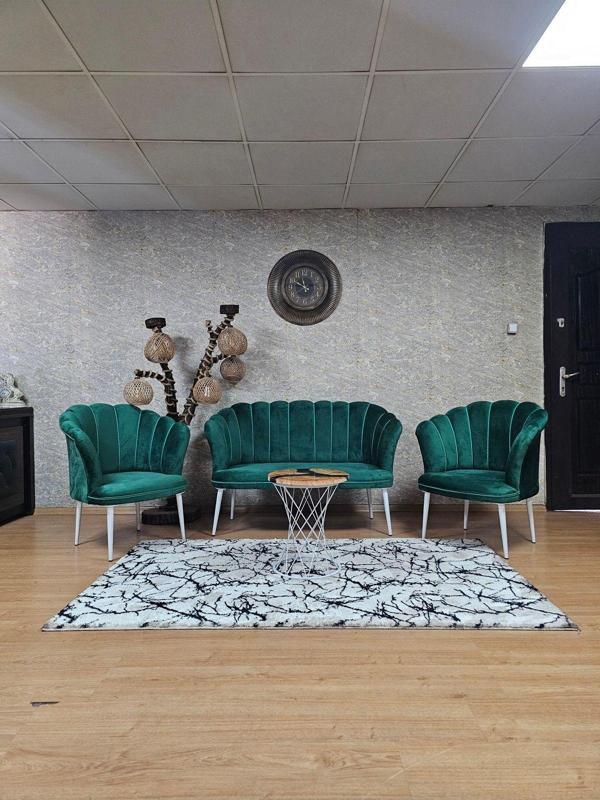 Papatya Çay Seti Koltuk Takımı Beyaz Boyalı Sivriltme Ayak, Balkon, Salon, Ofis, Cafe Koltuk Takımı YEŞİL Renk Tek Ebat Beden - Image 1