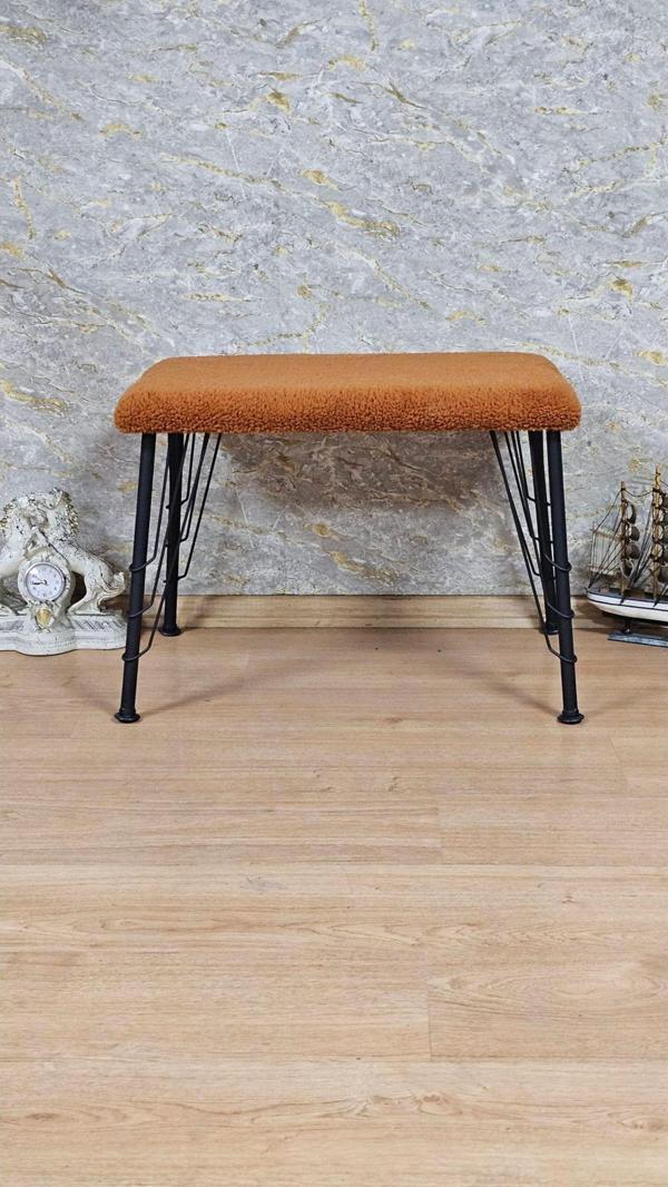 Tedy Kumaşlı 60 cm x 38 cm Siyah Telli Ayak Oturak TURUNCU Renk Tek Ebat Beden - Image 1