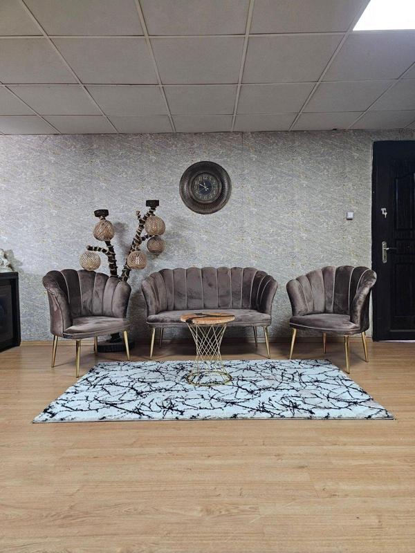 Papatya Çay Seti Koltuk Takımı Gold Sivriltme Ayak, Balkon, Salon, Ofis, Cafe Koltuk Takımı KAHVERENGİ Renk Tek Ebat Beden - Image 1