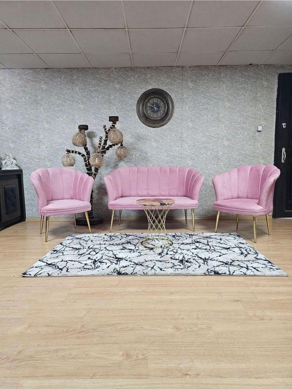 Papatya Çay Seti Koltuk Takımı Gold Sivriltme Ayak, Balkon, Salon, Ofis, Cafe Koltuk Takımı PEMBE Renk Tek Ebat Beden - Image 1