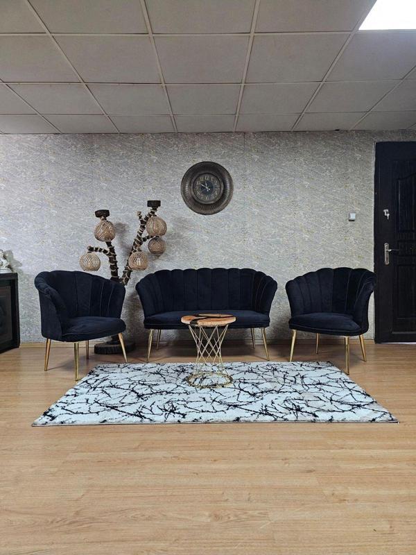 Papatya Çay Seti Koltuk Takımı Gold Sivriltme Ayak, Balkon, Salon, Ofis, Cafe Koltuk Takımı SİYAH Renk Tek Ebat Beden - Image 1