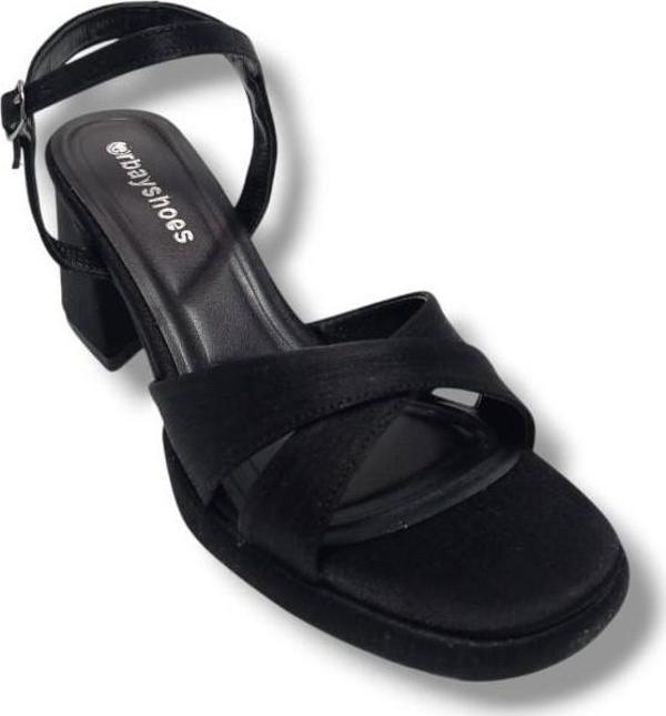Erbay 405-25 Saten Çapraz Bant Kalın Topuk Anatomik Kadın Sandalet - Image 1