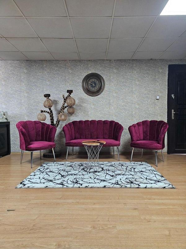 Papatya Çay Seti Koltuk Takımı Krom Sivriltme Ayak, Balkon, Salon, Ofis, Cafe Koltuk Takımı BORDO Renk Tek Ebat Beden - Image 1