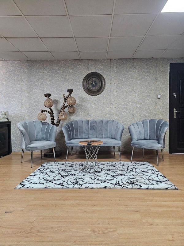Papatya Çay Seti Koltuk Takımı Krom Sivriltme Ayak, Balkon, Salon, Ofis, Cafe Koltuk Takımı GRİ Renk Tek Ebat Beden - Image 1