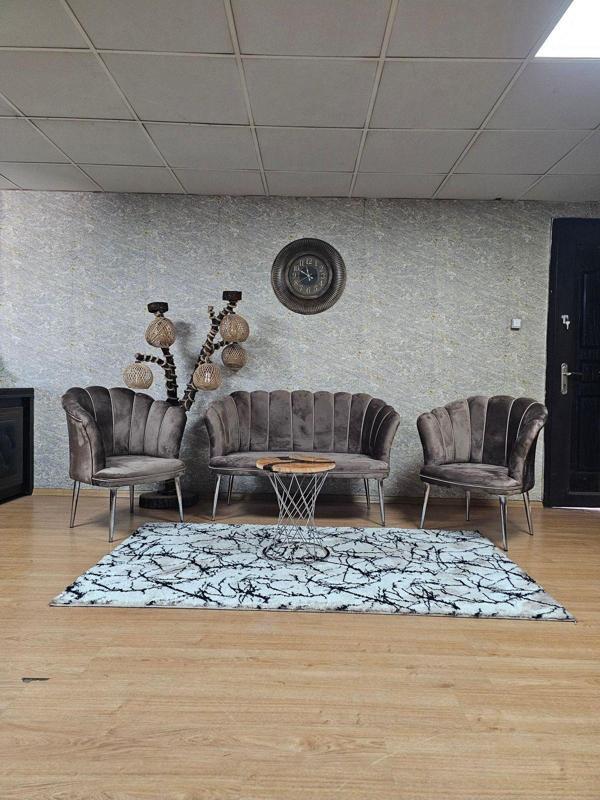 Papatya Çay Seti Koltuk Takımı Krom Sivriltme Ayak, Balkon, Salon, Ofis, Cafe Koltuk Takımı KAHVERENGİ Renk Tek Ebat Beden - Image 1
