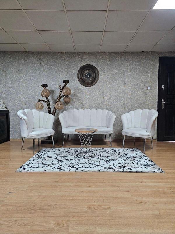 Papatya Çay Seti Koltuk Takımı Krom Sivriltme Ayak, Balkon, Salon, Ofis, Cafe Koltuk Takımı KREM Renk Tek Ebat Beden - Image 1