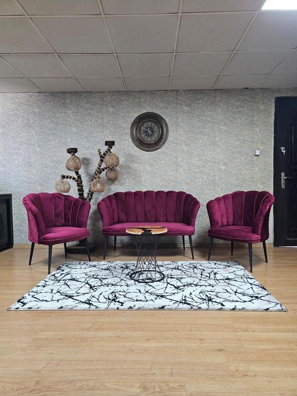 Papatya Çay Seti Koltuk Takımı Siyah Boyalı Sivriltme Ayak, Balkon, Salon, Ofis, Cafe Koltuk Takımı BORDO Renk Tek Ebat Beden - Image 1