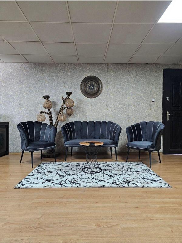 Papatya Çay Seti Koltuk Takımı Siyah Boyalı Sivriltme Ayak, Balkon, Salon, Ofis, Cafe Koltuk Takımı FÜME Renk Tek Ebat Beden - Image 1