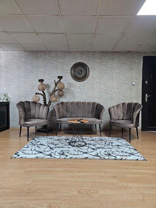 Papatya Çay Seti Koltuk Takımı Siyah Boyalı Sivriltme Ayak, Balkon, Salon, Ofis, Cafe Koltuk Takımı KAHVERENGİ Renk Tek Ebat Beden - Image 1