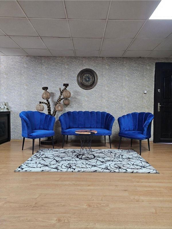 Papatya Çay Seti Koltuk Takımı Siyah Boyalı Sivriltme Ayak, Balkon, Salon, Ofis, Cafe Koltuk Takımı MAVİ Renk Tek Ebat Beden - Image 1