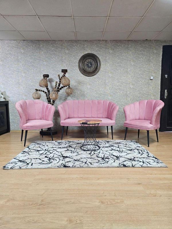 Papatya Çay Seti Koltuk Takımı Siyah Boyalı Sivriltme Ayak, Balkon, Salon, Ofis, Cafe Koltuk Takımı PEMBE Renk Tek Ebat Beden - Image 1