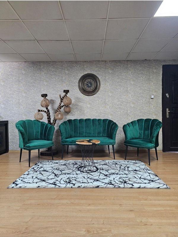 Papatya Çay Seti Koltuk Takımı Siyah Boyalı Sivriltme Ayak, Balkon, Salon, Ofis, Cafe Koltuk Takımı YEŞİL Renk Tek Ebat Beden - Image 1