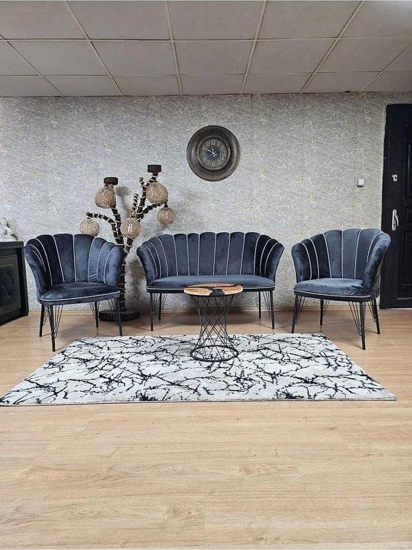 Siyah  Boyalı Tel Ayak Papatya Çay Seti Koltuk Takımı , Balkon, Salon, Ofis, Cafe Koltuk Takımı - Image 1
