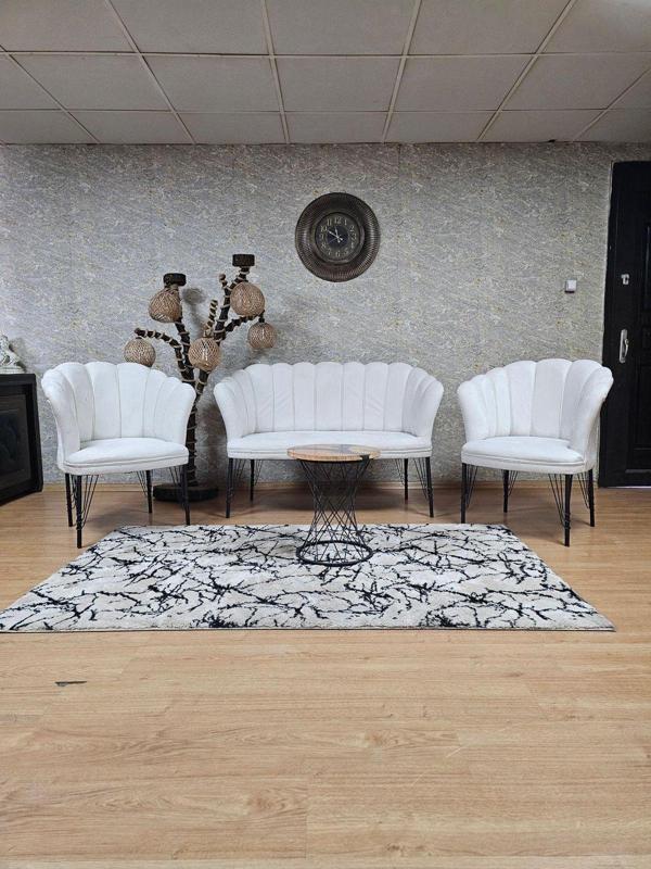 Siyah  Boyalı Tel Ayak Papatya Çay Seti Koltuk Takımı , Balkon, Salon, Ofis, Cafe Koltuk Takımı KREM Renk Tek Ebat Beden - Image 1