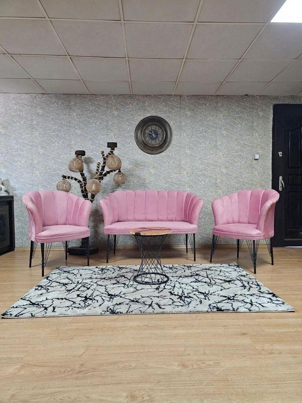 Siyah  Boyalı Tel Ayak Papatya Çay Seti Koltuk Takımı , Balkon, Salon, Ofis, Cafe Koltuk Takımı PEMBE Renk Tek Ebat Beden - Image 1