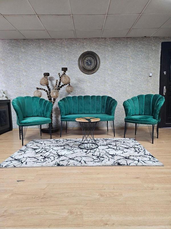 Siyah  Boyalı Tel Ayak Papatya Çay Seti Koltuk Takımı , Balkon, Salon, Ofis, Cafe Koltuk Takımı YEŞİL Renk Tek Ebat Beden - Image 1