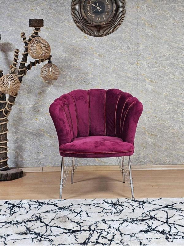 Tekli Krom Kaplama Tel Ayak Papatya Çay Seti Koltuk Tekli Berjer , Balkon, Salon, Ofis, Cafe Koltuk BORDO Renk Tek Ebat Beden - Image 1