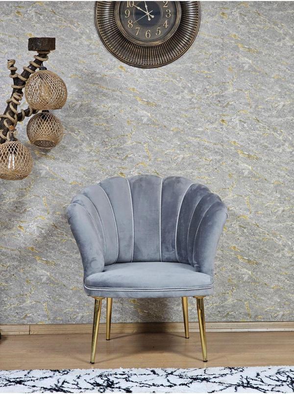 Tekli Papatya Çay Seti Koltuk  Gold Sivriltme Ayak, Balkon, Salon, Ofis, Koltuk Takımı, Tekli Berjer GRİ Renk Tek Ebat Beden - Image 1