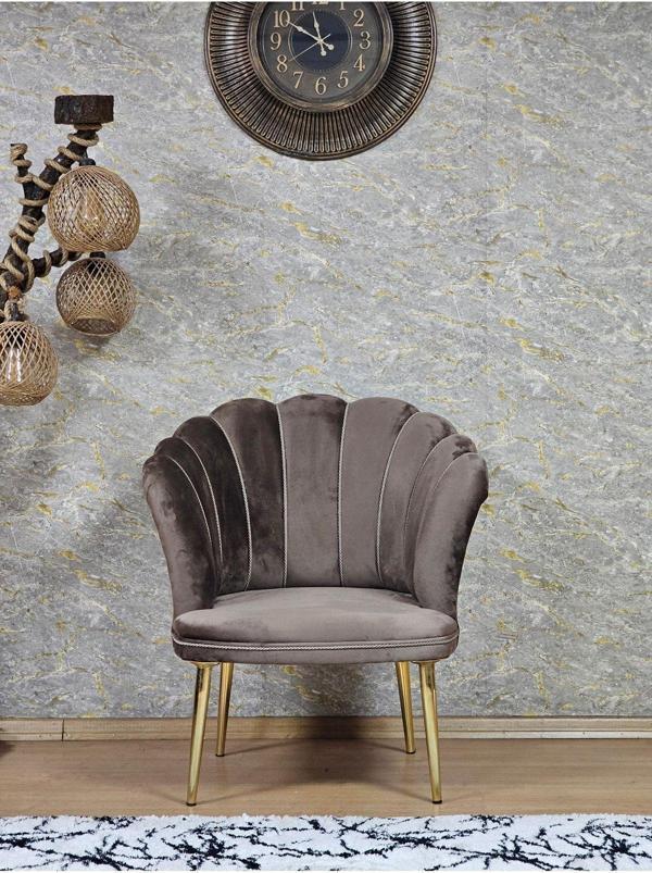 Tekli Papatya Çay Seti Koltuk  Gold Sivriltme Ayak, Balkon, Salon, Ofis, Koltuk Takımı, Tekli Berjer KAHVERENGİ Renk Tek Ebat Beden - Image 1