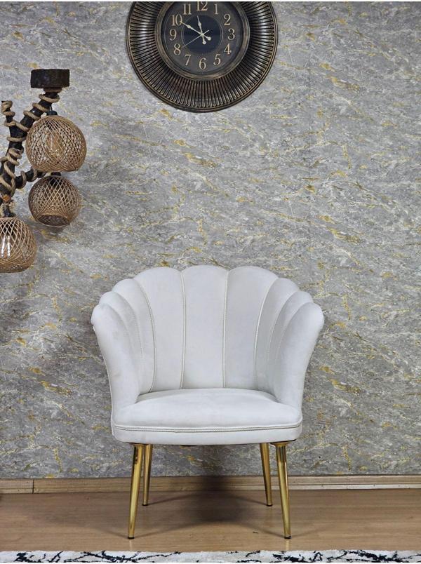 Tekli Papatya Çay Seti Koltuk  Gold Sivriltme Ayak, Balkon, Salon, Ofis, Koltuk Takımı, Tekli Berjer KREM Renk Tek Ebat Beden - Image 1
