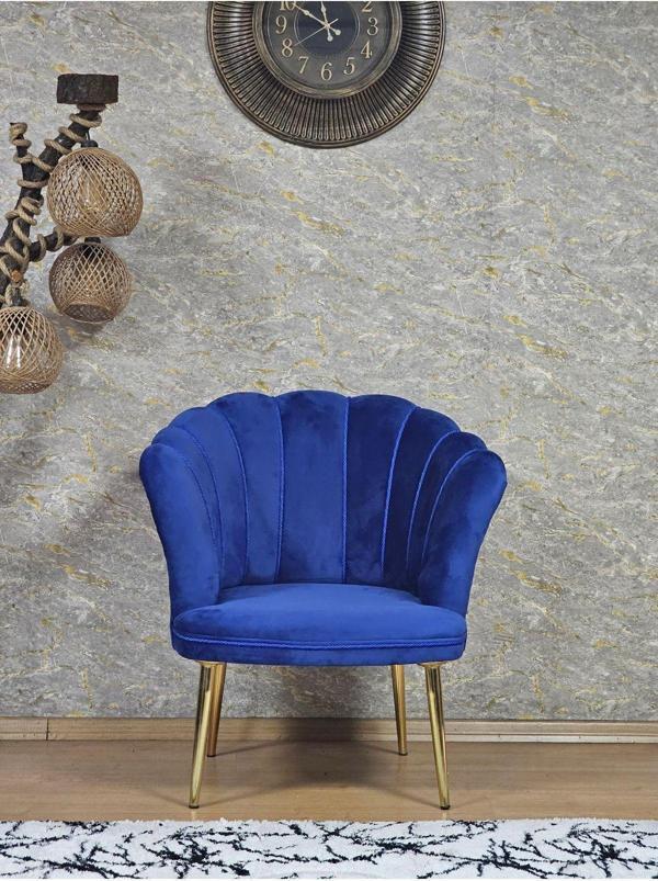 Tekli Papatya Çay Seti Koltuk  Gold Sivriltme Ayak, Balkon, Salon, Ofis, Koltuk Takımı, Tekli Berjer MAVİ Renk Tek Ebat Beden - Image 1