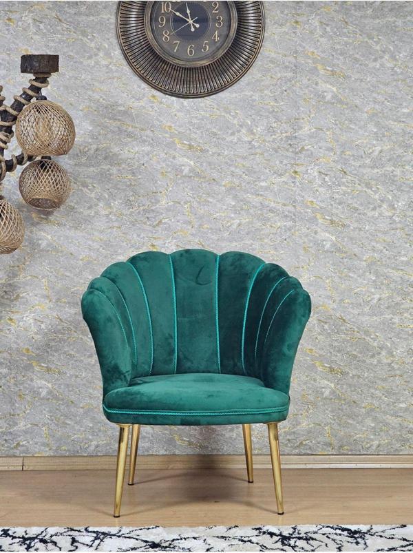 Tekli Papatya Çay Seti Koltuk  Gold Sivriltme Ayak, Balkon, Salon, Ofis, Koltuk Takımı, Tekli Berjer YEŞİL Renk Tek Ebat Beden - Image 1