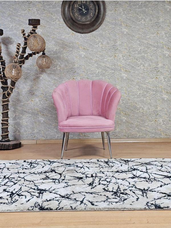Tekli Papatya Çay Seti Koltuk Krom Sivriltme Ayak, Balkon, Salon, Ofis, Koltuk Takımı, Tekli Berjer PEMBE Renk Tek Ebat Beden - Image 1