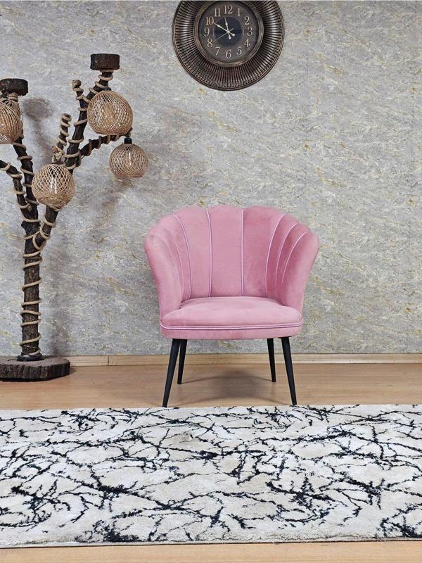 Tekli Papatya Çay Seti Koltuk Siyah Boyalı Sivriltme Ayak, Balkon, Salon, Ofis, Koltuk Takımı PEMBE Renk Tek Ebat Beden - Image 1