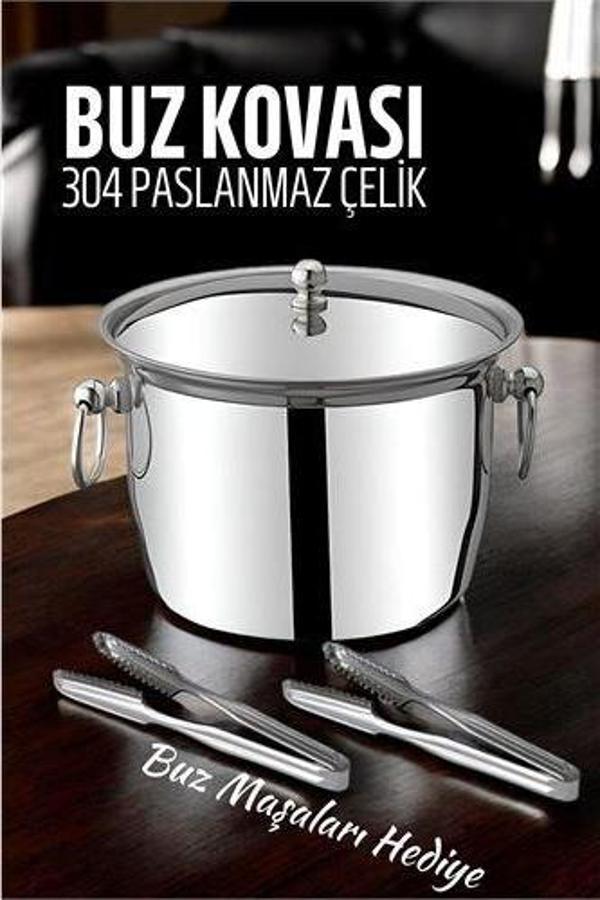 Buz Kovası 304 Paslanmaz Çelik ve Buz Maşası Seti Buz Termosu - Image 1