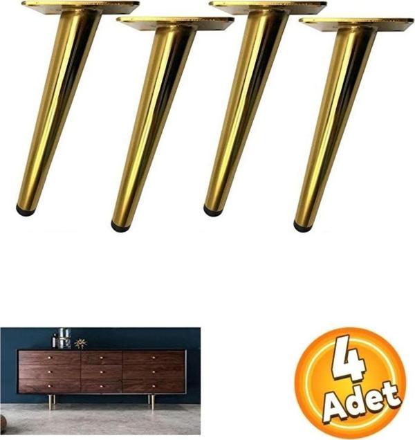 Depolife Altın Rengi Eğimli Metal Mobilya Ve Koltuk Ayağı Pabuçlu Güçlü Ayak Seti 4 Adet 23Cm - Image 1