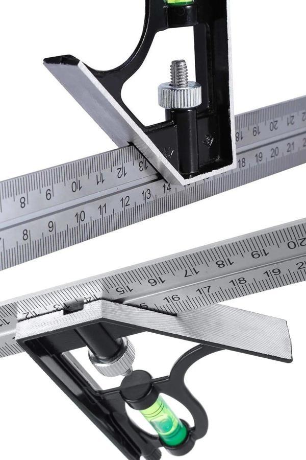 Depolife Kombine Metrik Gönye Alüminyum Su Terazili 300Mm 45-90 Derece Kombine Cetvel - Image 1