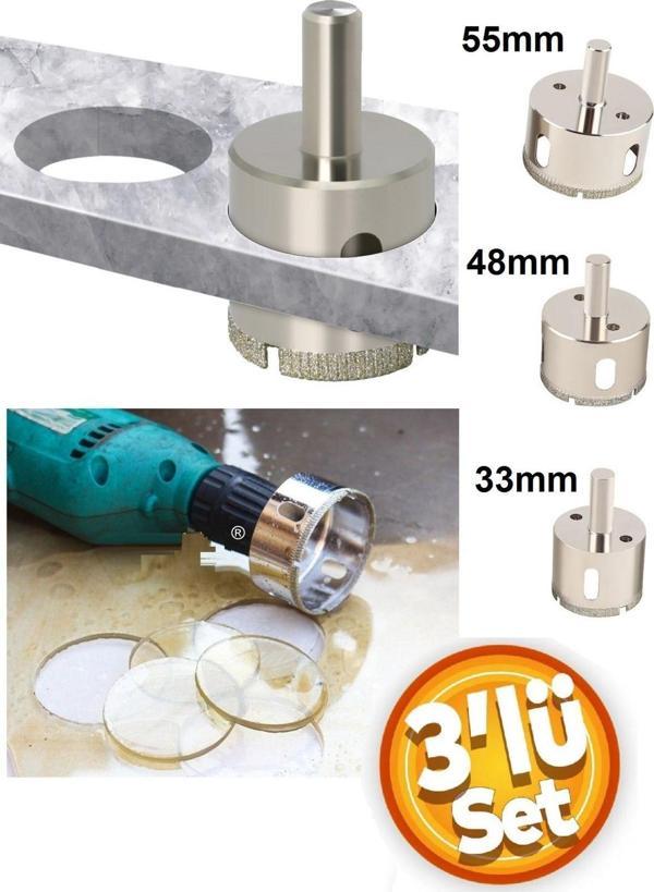 Depolife Mermer Granit Fayans Cam Yuvarlak Delme 33-48-50-55Mm Matkap Uyumlu Elmaslı Boru Tipi 3Lü Panc - Image 1