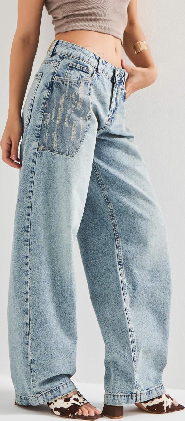 Kadın T.Kot Rengi 4S5-31 Baggy Balon Fit  Cep Detaylı %100 Koton Bol Kesim Denim Jean - Image 1