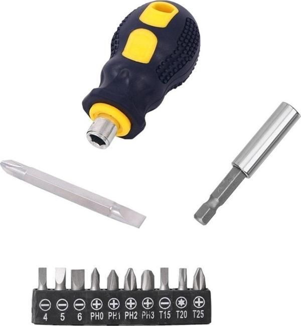 Depolife Tombul Kısa Tornavida Seti 13 Parçalı Bits Uzatma Seti 1/4 Hex Yıldız Düz - Image 1