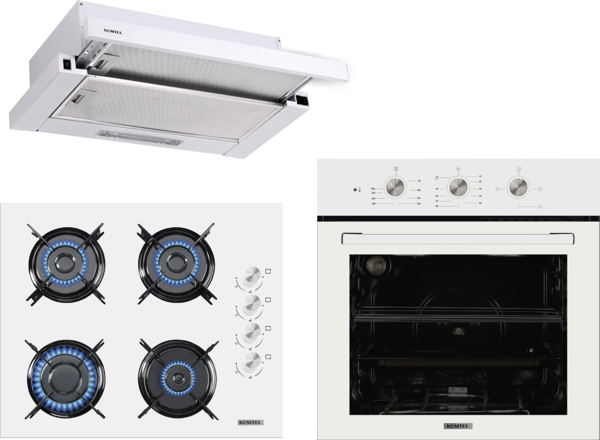 KUMTEL Beyaz Aspiratörlü Dizayn Ankastre Set - Image 1