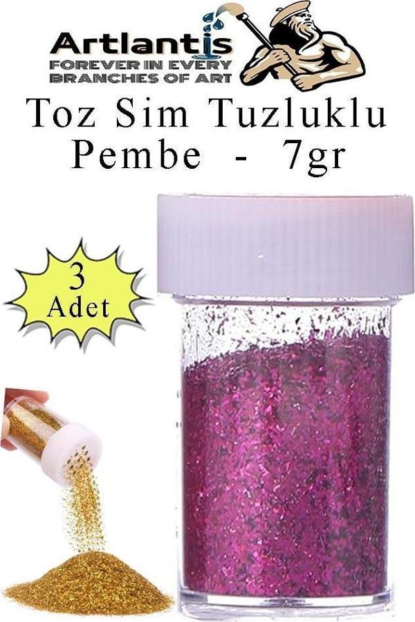 Pembe Toz Sim Tuzluklu 7 gr 3 Adet Renkli Toz Sim Epoksi Reçine Okul Etkinlik Dekarasyon Slime - Image 1