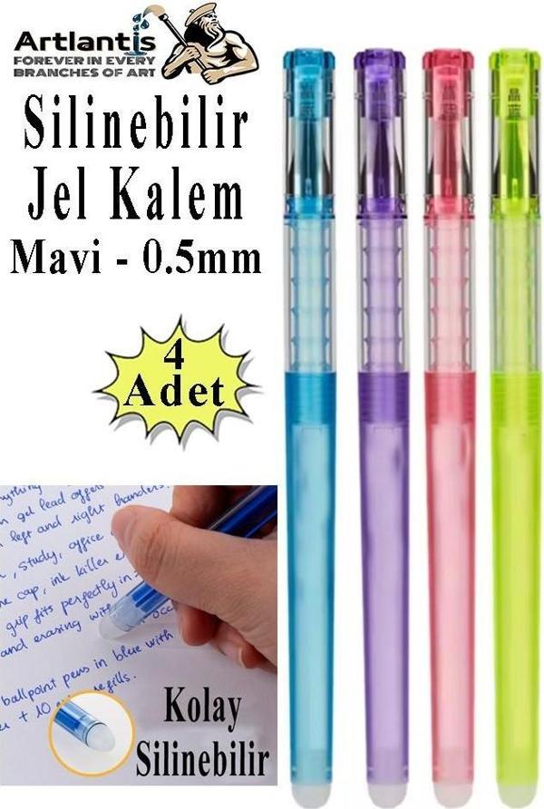 Silinebilir Jel Kalem Mavi 0.5 mm 4 Adet Silinebilir Tükenmez Kalem Pilot Kalem Mürekkepli Kolay Silinebilir Kumaş Kalem - Image 1
