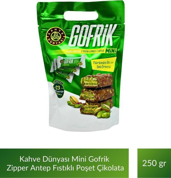 Kahve Dünyası Mini Gofrik Zipper Antep Fıstıklı Gofrik Poşet Çikolata 250 gr - Image 1
