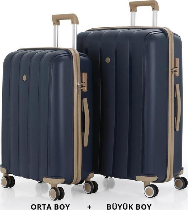 MÇS Bavul Büyük ve Orta 2li Set Kırılmaz Silikon Valiz V305 Laci/Şampanya - Image 1