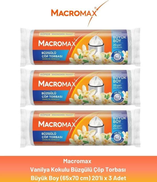 Macromax Büzgülü Vanilya Çöp Torbası Büyük Boy 20'li x 3 Adet - Image 1