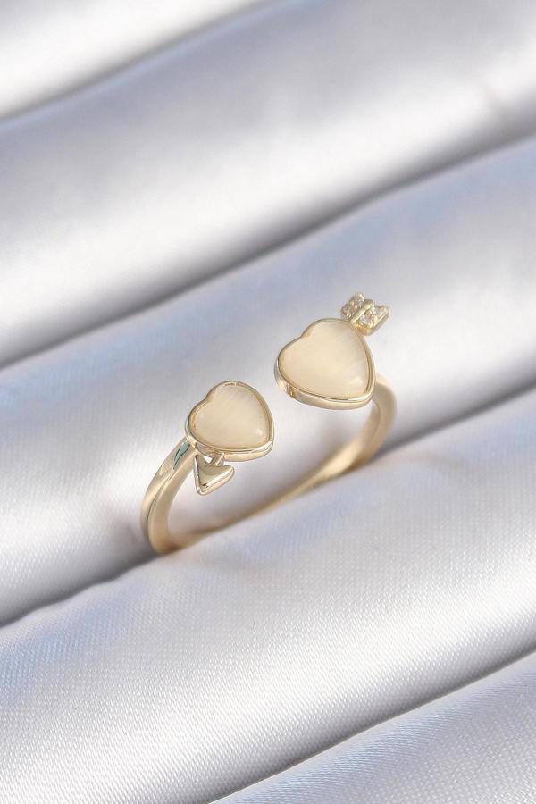 Gold Renk Beyaz Mineli Kalp Model Kadın Yüzük - EBJ241214W29787 - Image 1