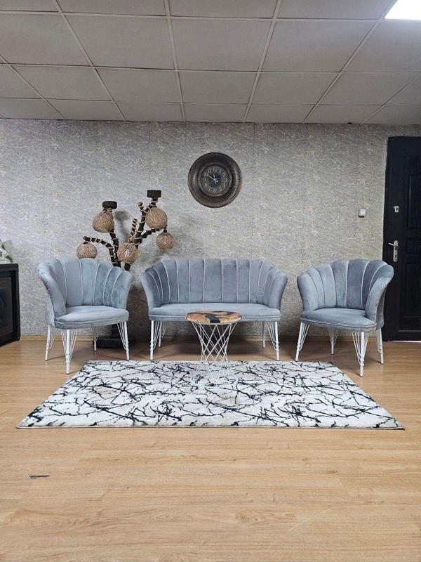 Beyaz Boyalı Tel Ayak Papatya Çay Seti Koltuk Takımı , Balkon, Salon, Ofis, Cafe Koltuk Takımı GRİ Renk Tek Ebat Beden - Image 1