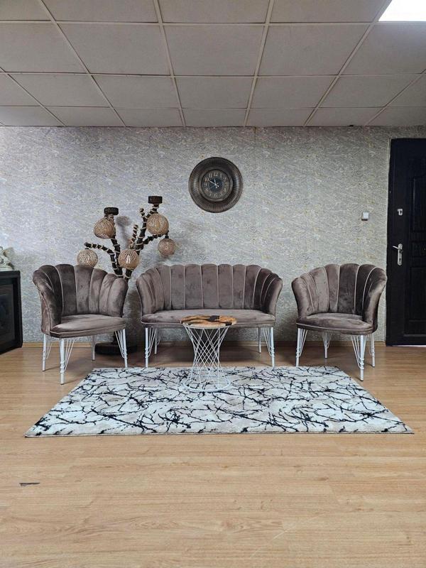 Beyaz Boyalı Tel Ayak Papatya Çay Seti Koltuk Takımı , Balkon, Salon, Ofis, Cafe Koltuk Takımı KAHVERENGİ Renk Tek Ebat Beden - Image 1
