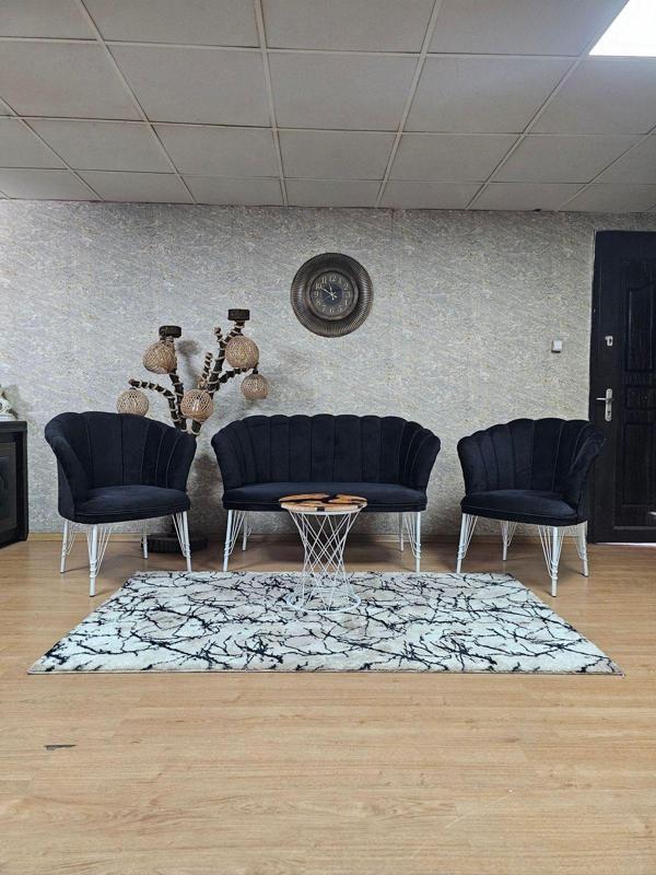 Beyaz Boyalı Tel Ayak Papatya Çay Seti Koltuk Takımı , Balkon, Salon, Ofis, Cafe Koltuk Takımı SİYAH Renk Tek Ebat Beden - Image 1