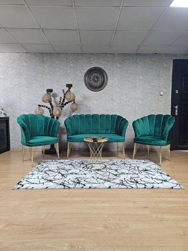 Gold Kaplama  Tel Ayak Papatya Çay Seti Koltuk Takımı , Balkon, Salon, Ofis, Cafe Koltuk Takımı YEŞİL Renk Tek Ebat Beden - Image 1